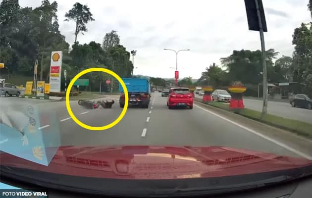 [Video] Penunggang motosikal nyaris maut digilis lori