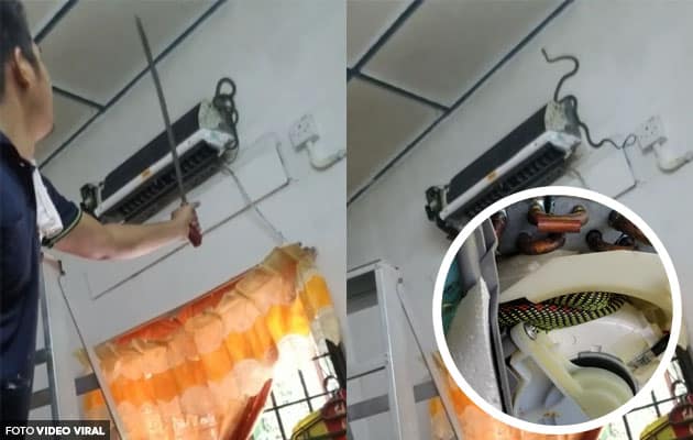 [Video] Aircond Man terjatuh, gara-gara terkejut jumpa tujuh ekor ular dalam aircond di rumah pelanggan