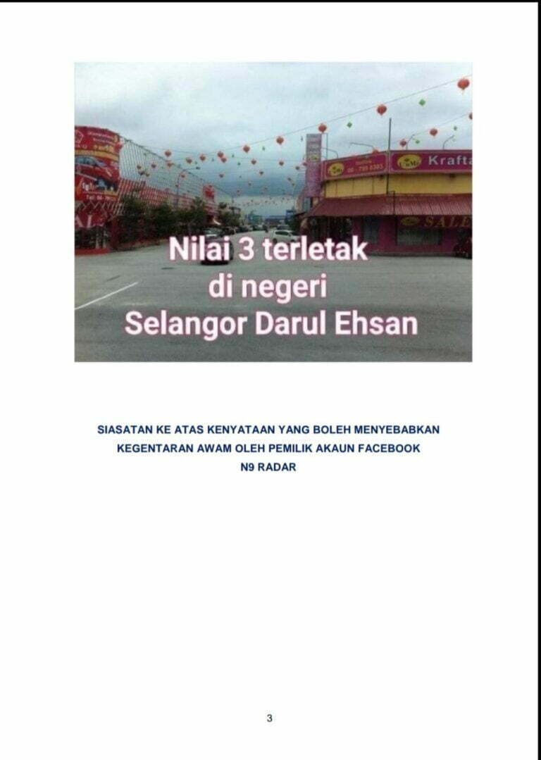 Gara-gara posting 'Nilai 3 di Selangor', pemilik akaun Facebook N9