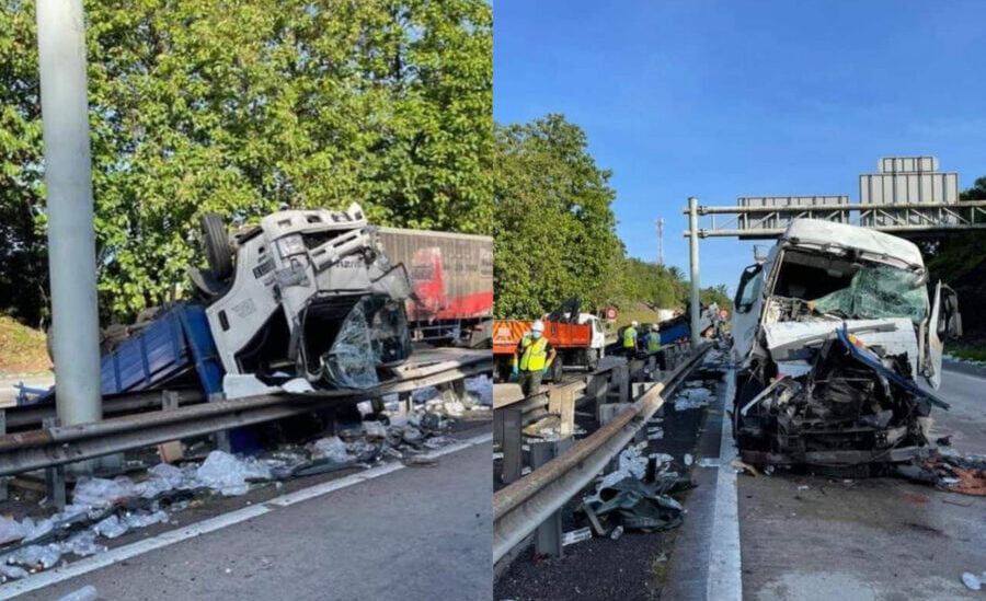 Pemandu Lori Tangki Maut Kemalangan 3 Lori Di Lebuhraya Utara Selatan