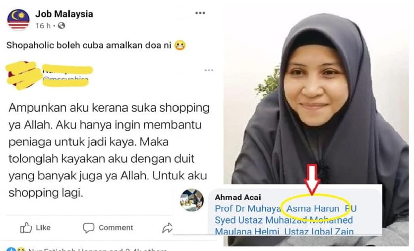 Wanita ini kongsi satu doa kerana suka shopping, sekali netizen tag Ustazah Asma