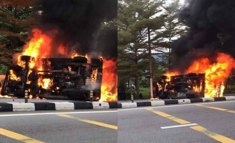 [Video] Wanita rentung, van terbakar selepas berlanggar SUV