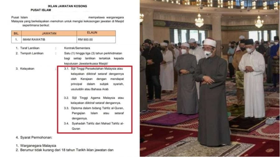 Netizen terkejut iklan kerja sebagai Imam Rawatib ditawar elaun hanya RM900