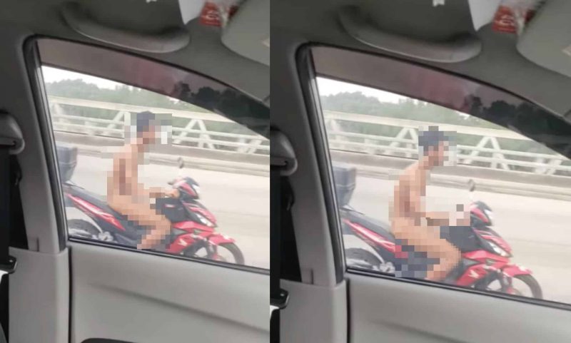 [Video] Lelaki selamba bogel tunggang motosikal atas lebuh raya