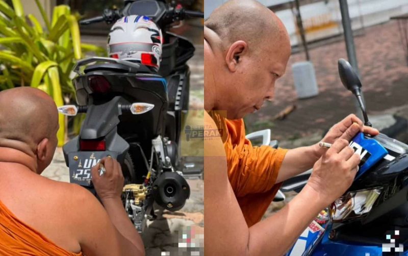 Konon nak tambah ‘power’, tindakan lelaki ini bawa motor jumpa sami buat netizen garu kepala