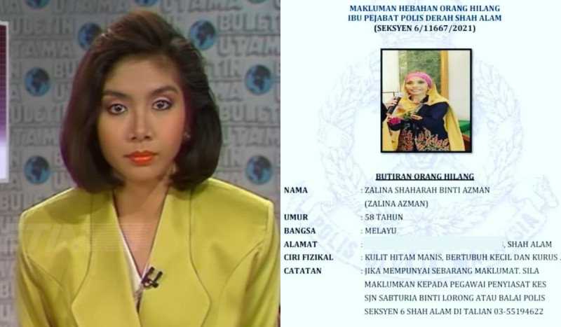 Bekas personaliti TV3, Zalina Azman dilapor hilang sejak November