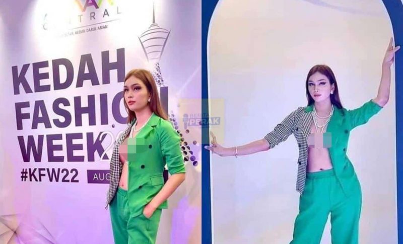 Model sut hijau selamba tak pakai bra, tayang dada tersembul di Kedah Fashion Week 2022