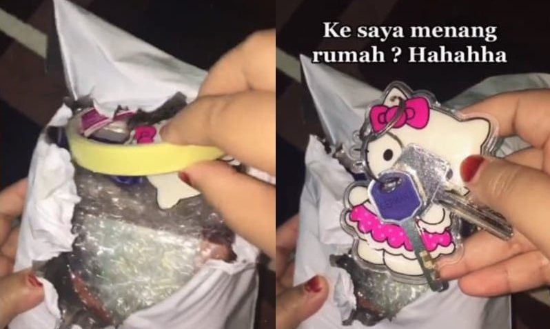 Teruja unboxing parcel, wanita terkejut siap dapat kunci rumah sebagai ‘free gift’