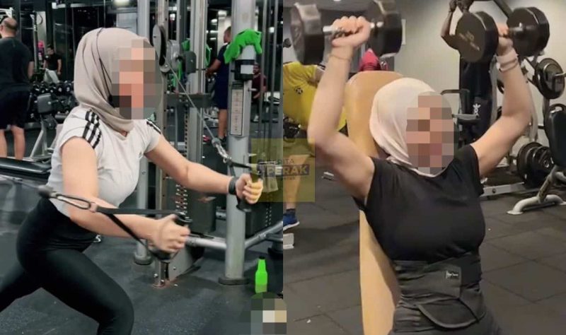 Wanita berhijab ditegur main gym sambil tayang otot