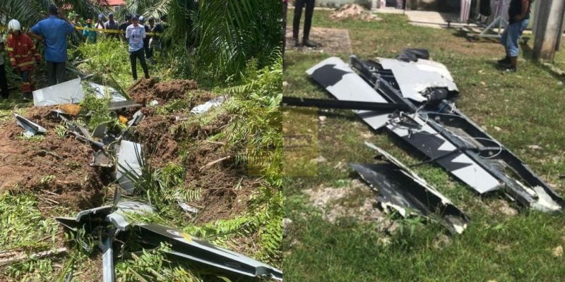Pesawat ringan terhempas dalam kebun sawit, serpihan bangkai jatuh berhampiran rumah penduduk kampung