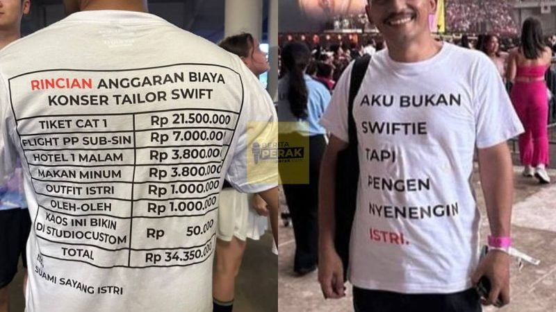 ‘Melayang’ RM11K bawa isteri tengok konsert Taylor Swift, suami siap pakai T-shirt tunjuk kos yang dibelanjakan