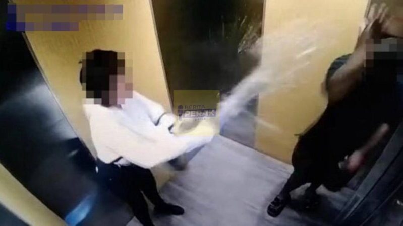 [Video] Lelaki OKU melecur, kena simbah air panas dengan jiran wanita dalam lif