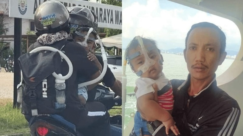 “Hanya ada RM12 dalam poket” – Bawa bayi pakai alat bantuan pernafasan naik motor ke hospital, kisah keluarga ini meruntun hati