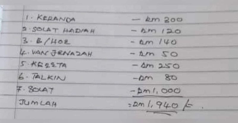Tular nota waris dakwa orang masjid caj RM1,000 upah solat jenazah