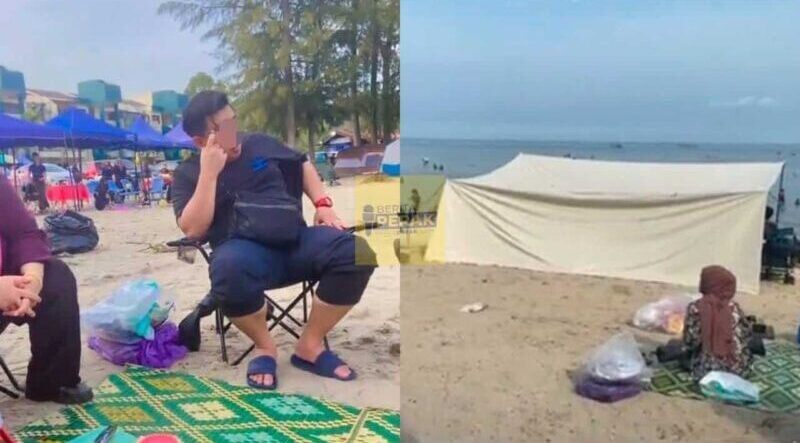 Wanita terjumpa satu keluarga ‘tertutup hijab’, selamba pacak khemah besar sampai terhalang pemandangan pantai