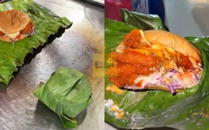 “Rasa aroma yang sedap” – Gerai ini jual burger balut dengan daun pisang buat ramai teruja