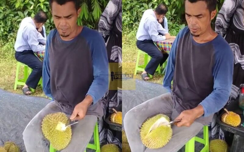 Lelaki OKU kopek durian guna satu tangan jadi perhatian, tapi lain pula netizen perasan