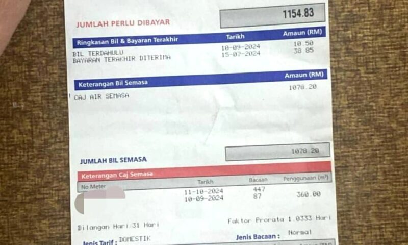 “Nak nangis tapi..” – Rumah tinggal 2 bulan, bil air cecah RM1,154.83