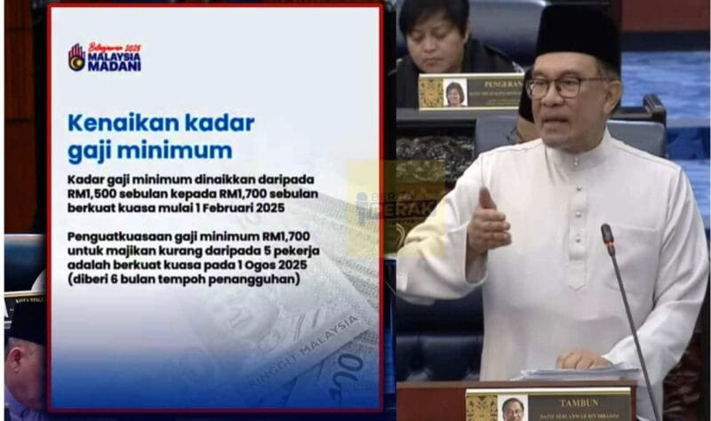 Kadar gaji minimum naik kepada RM1,700 sebulan berkuat kuasa 1 Februari 2025