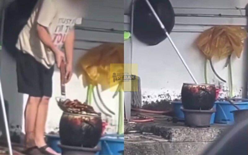 Tular video peniaga mi wantan gaul kaki ayam guna batang kayu mop