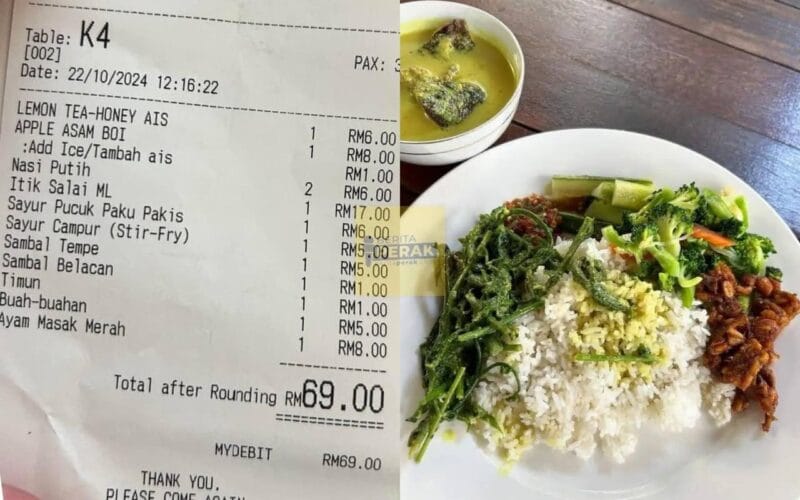 Kena caj RM69, pelanggan terkejut tengok harga nasi campur