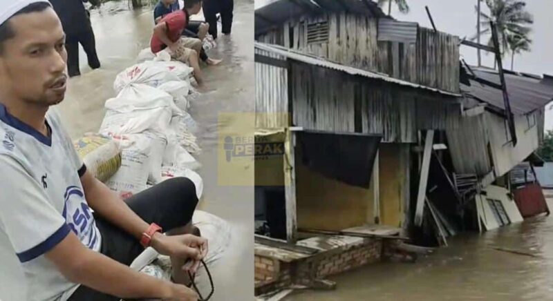 “Berdamai, redha dengan takdir” – Pemilik pegang tasbih, berzikir lihat rumah runtuh dirempuh arus banjir