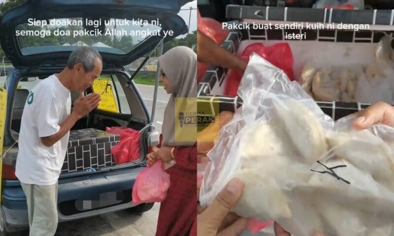 “Berniaga bukan untuk kaya” – Doakan pembeli, peniaga warga emas jual kuih dari but kereta raih perhatian